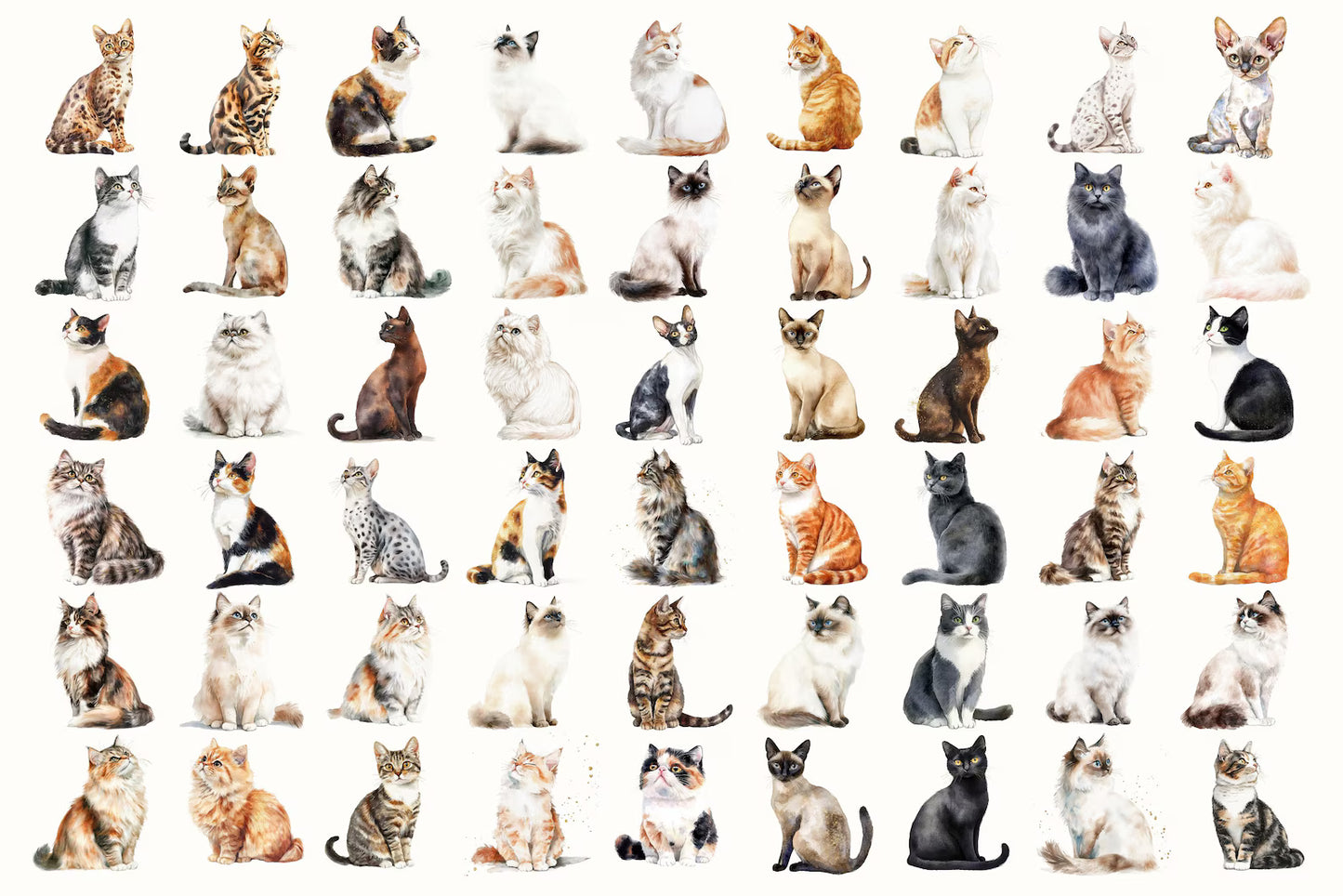 Classic Watercolor Cat Pngs, Watercolor Pet Clipart Bundle, Flirty Cat Sublimation Designs, Digital Download, Holiday Themed Pet Pngs, Art